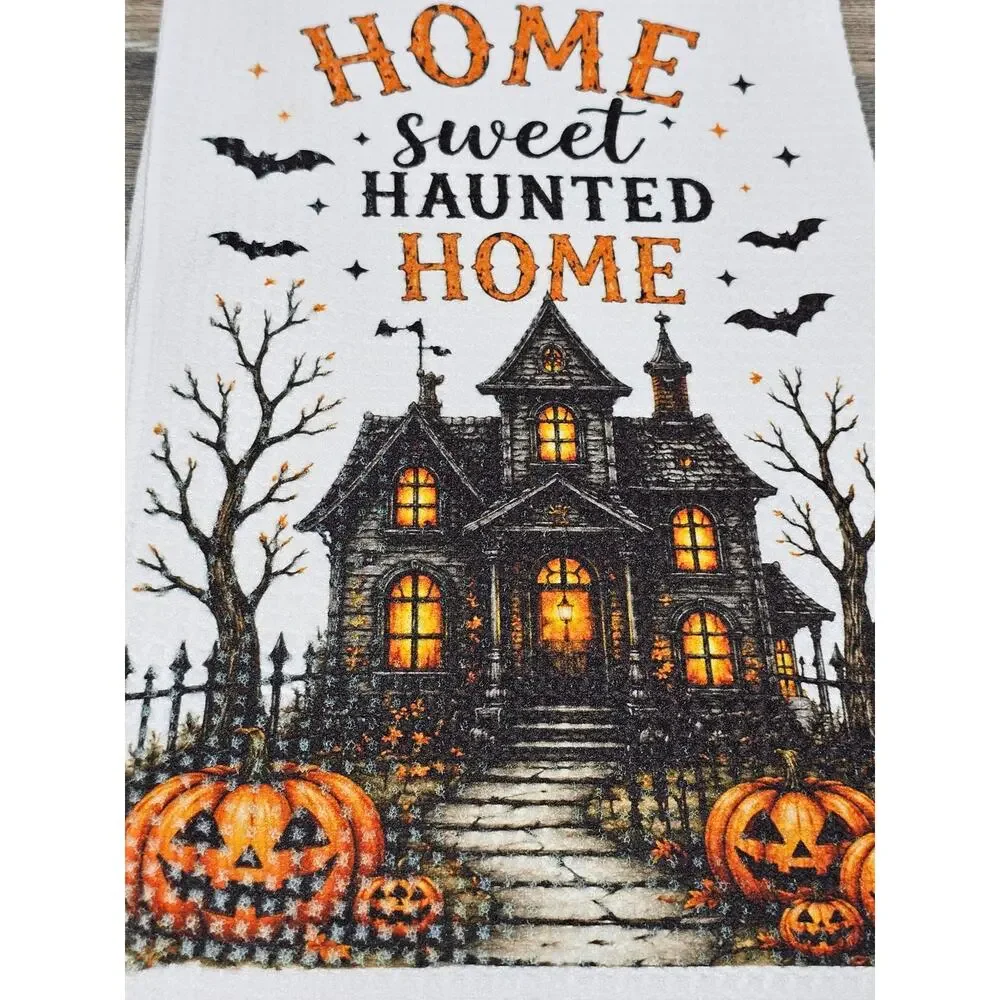 Halloween Kitchen Towel Home Sweet Haunted Home Haunted House Decor